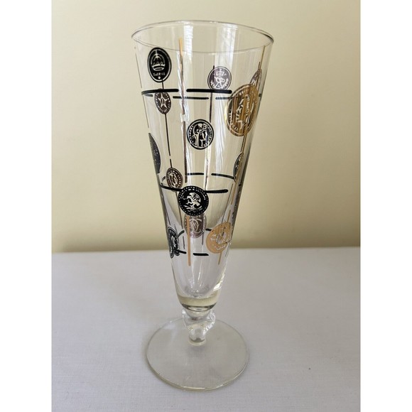 Vintage Libbey Pilsner Beer Glasses Barware 10 oz Coins Black Gold Lot of 7 - Picture 6 of 12